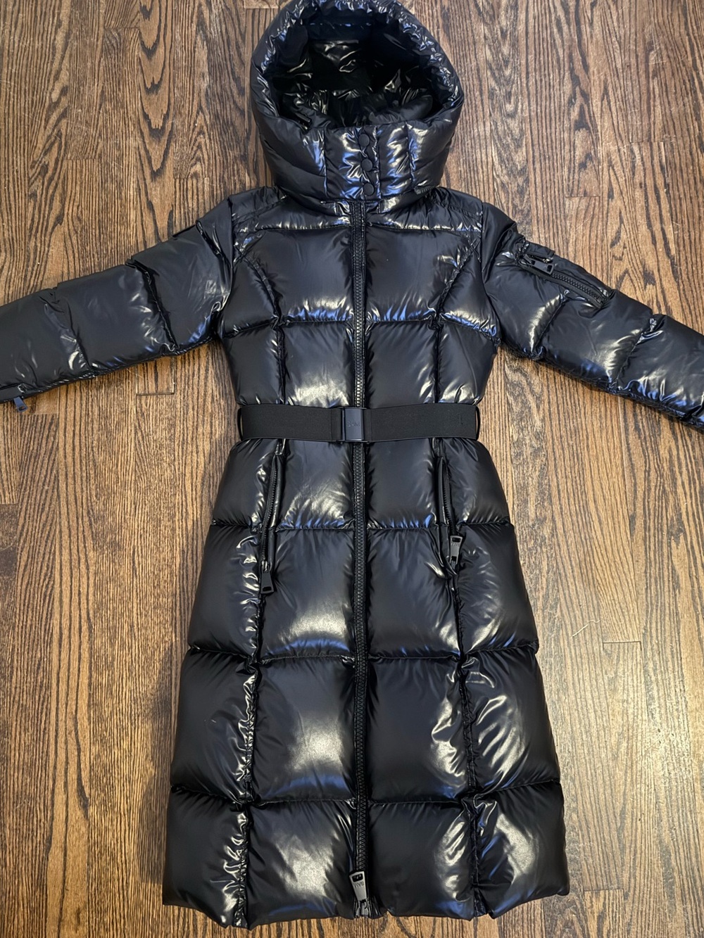 SAM. Glossy Black NOHO Hooded Puffer Coat